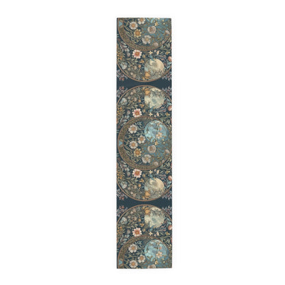 Maximalist Teal green wildflower Daisy moon dinner table runner - sense forest