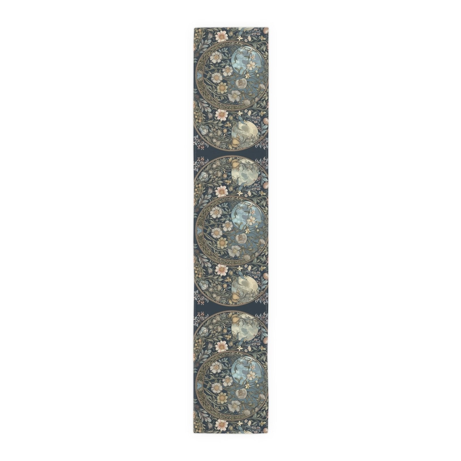 Maximalist Teal green wildflower Daisy moon dinner table runner - sense forest