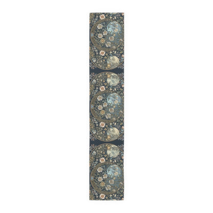 Maximalist Teal green wildflower Daisy moon dinner table runner - sense forest