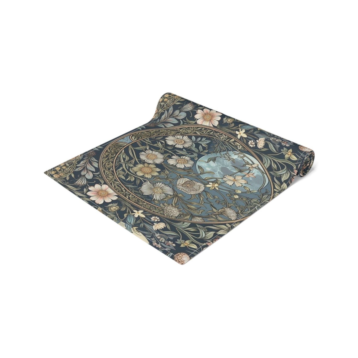 Maximalist Teal green wildflower Daisy moon dinner table runner - sense forest