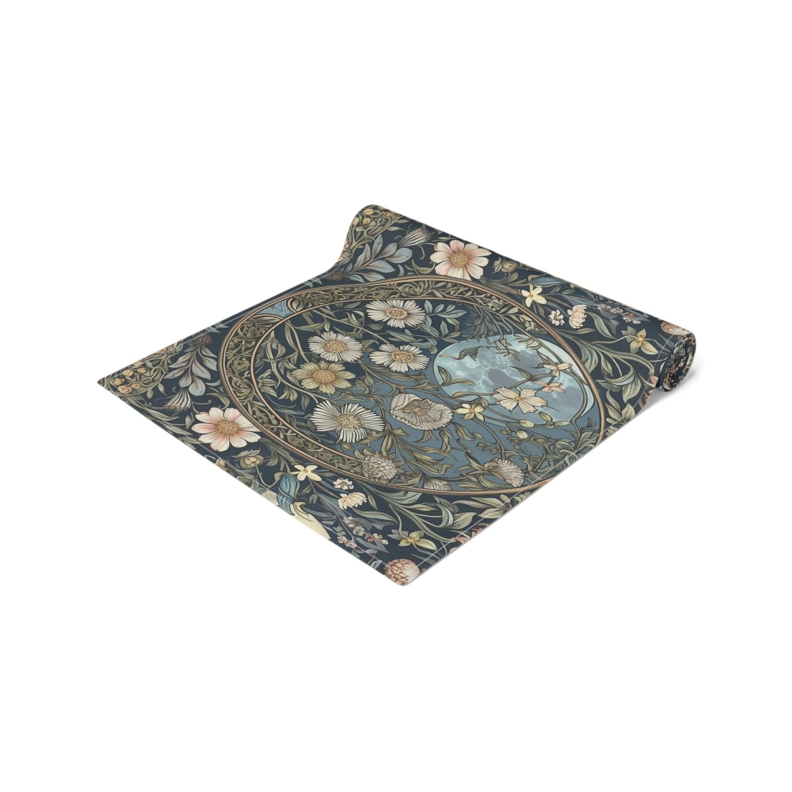 Maximalist Teal green wildflower Daisy moon dinner table runner - sense forest