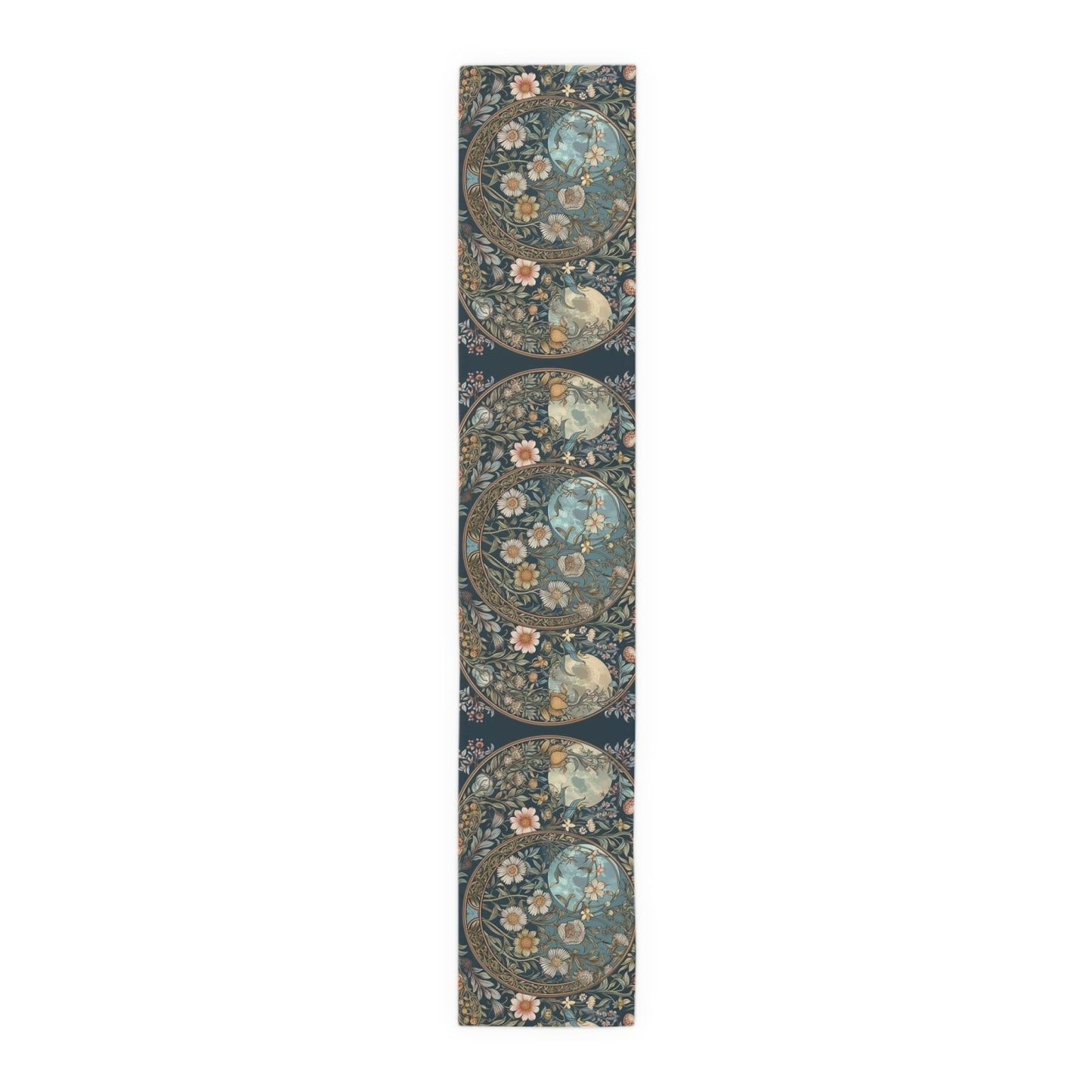 Maximalist Teal green wildflower Daisy moon dinner table runner - sense forest