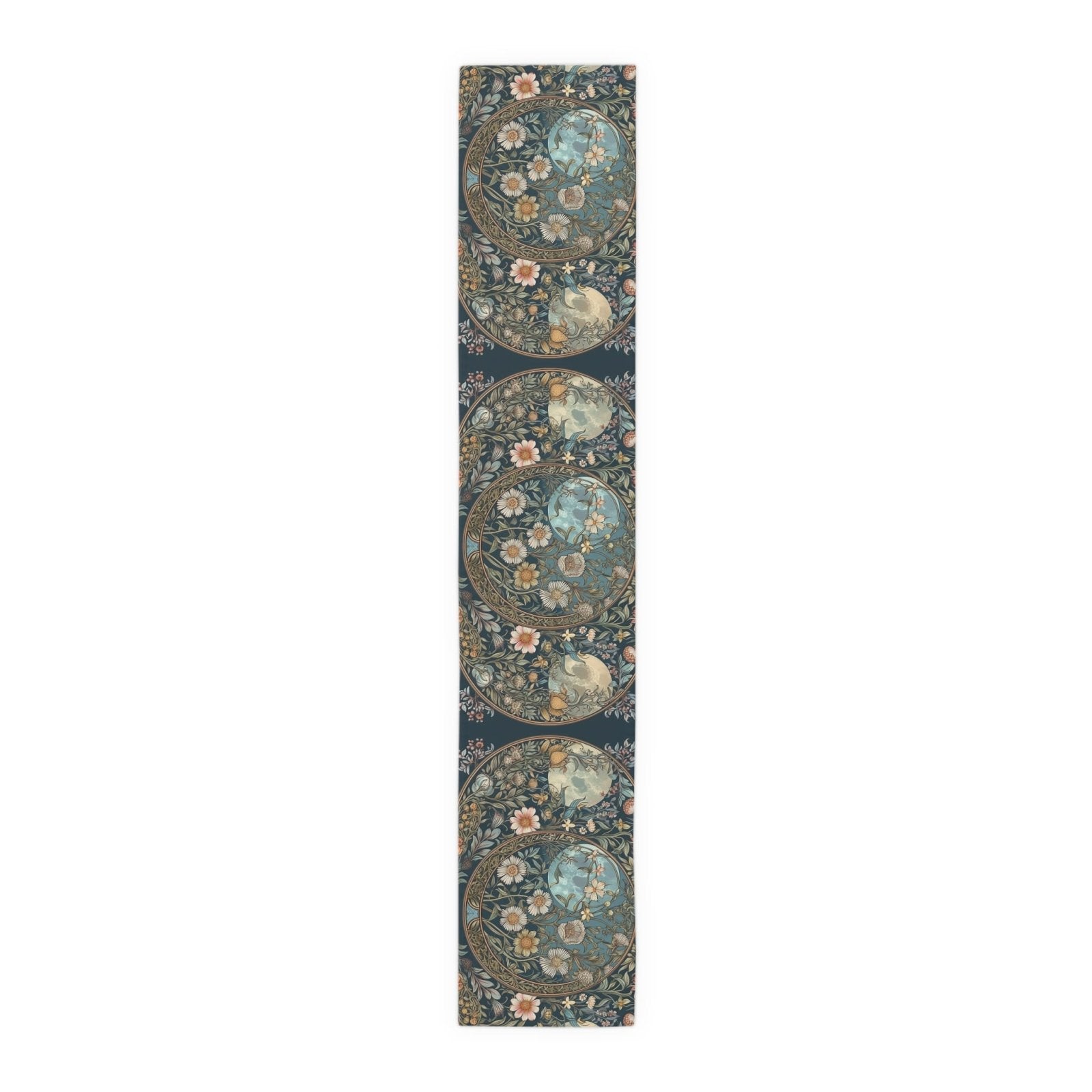 Maximalist Teal green wildflower Daisy moon dinner table runner - sense forest