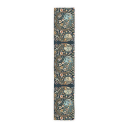 Maximalist Teal green wildflower Daisy moon dinner table runner - sense forest