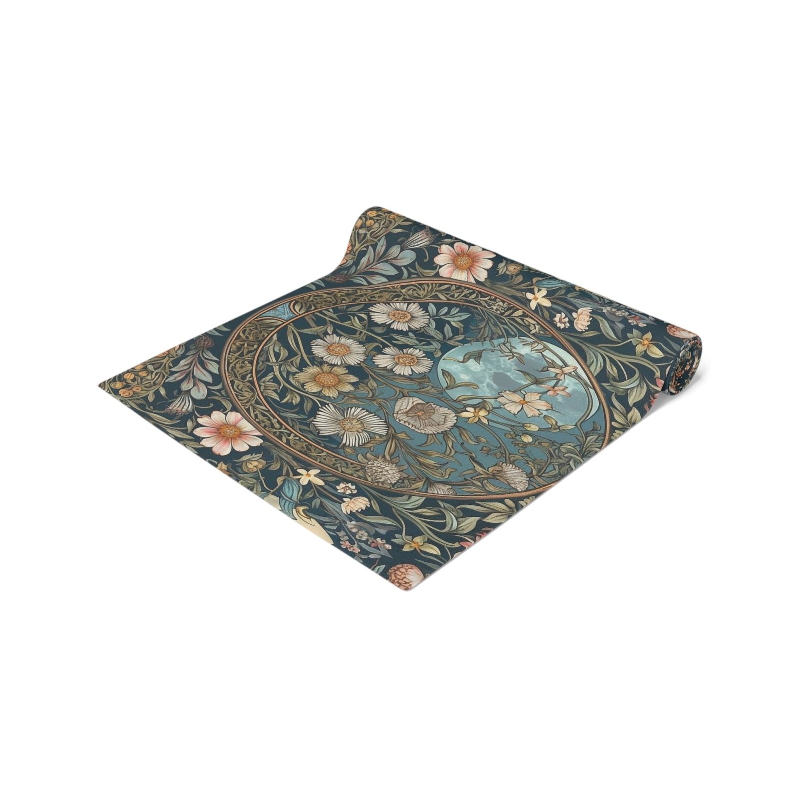 Maximalist Teal green wildflower Daisy moon dinner table runner - sense forest