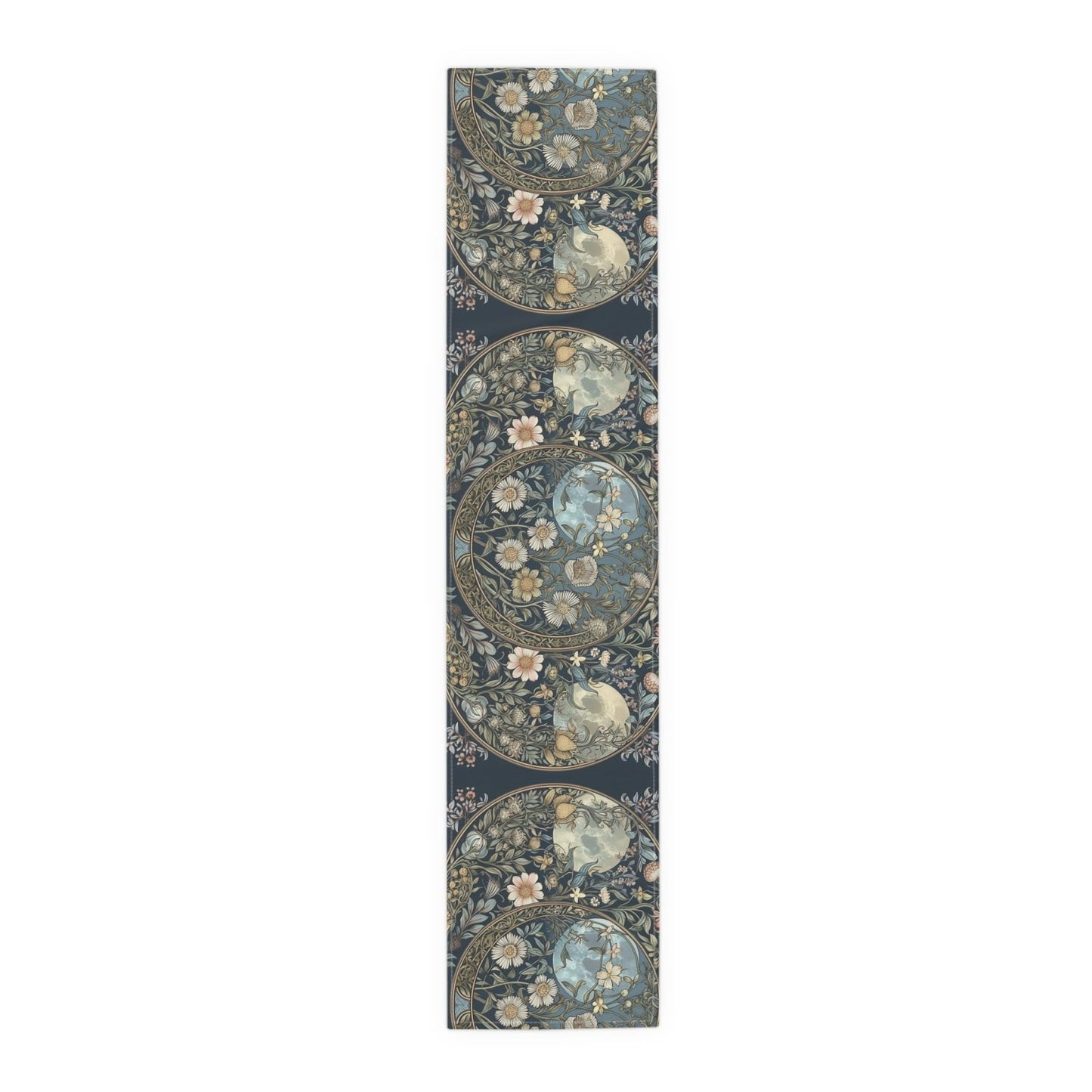 Maximalist Teal green wildflower Daisy moon dinner table runner - sense forest