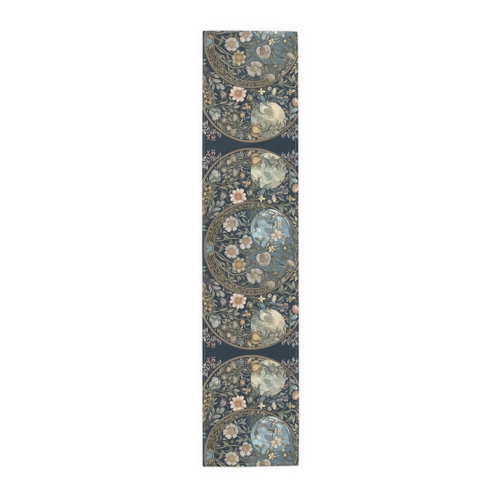 Maximalist Teal green wildflower Daisy moon dinner table runner - sense forest