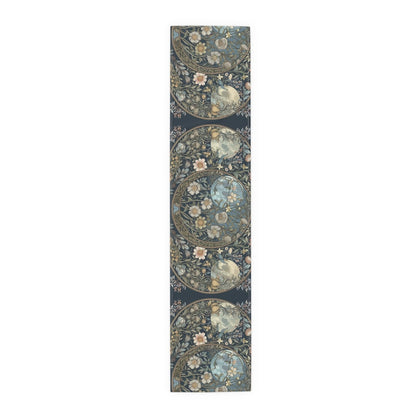 Maximalist Teal green wildflower Daisy moon dinner table runner - sense forest