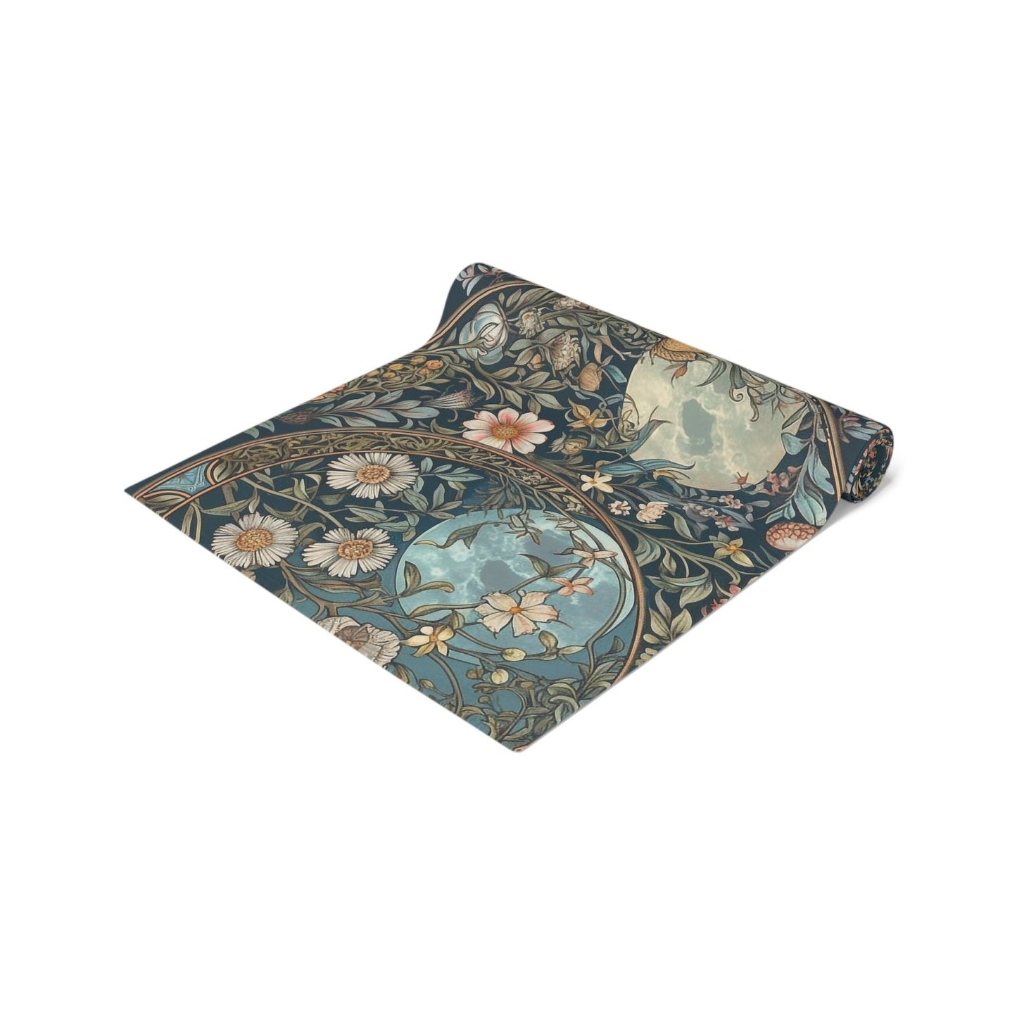 Maximalist Teal green wildflower Daisy moon dinner table runner - sense forest