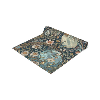 Maximalist Teal green wildflower Daisy moon dinner table runner - sense forest
