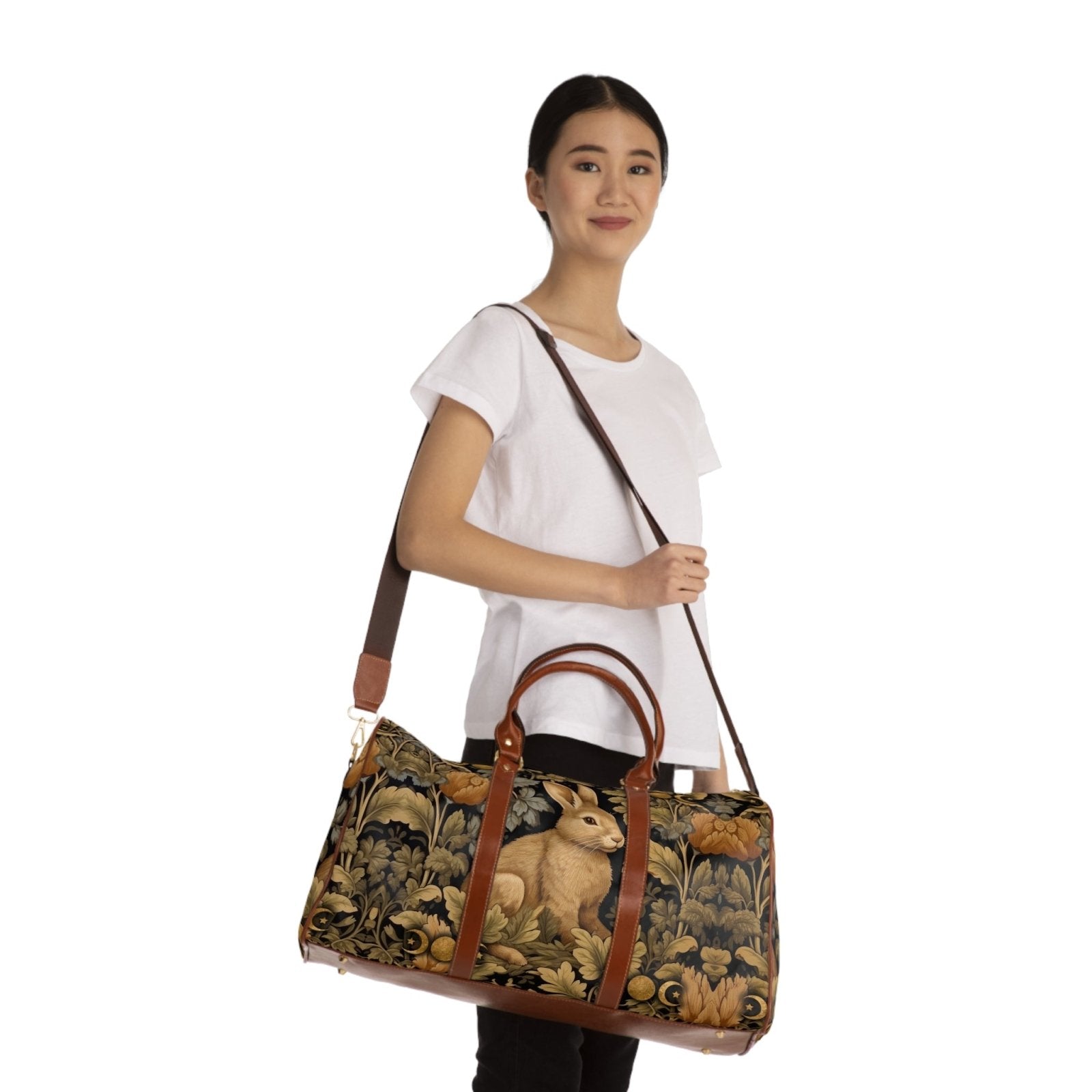 Maximalist Witchy Retro Floral rabbit Waterproof Travel Bag | Sense Forest - sense forest