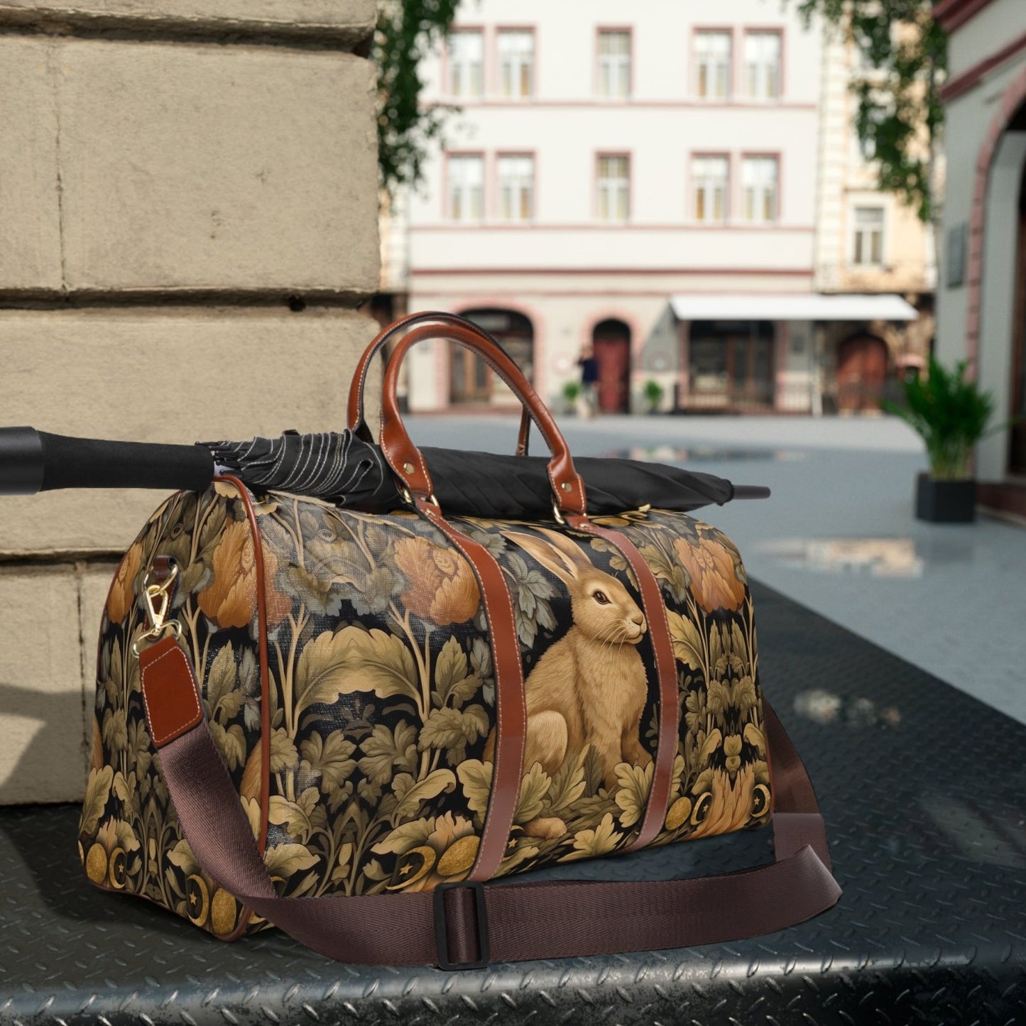 Maximalist Witchy Retro Floral rabbit Waterproof Travel Bag | Sense Forest - sense forest