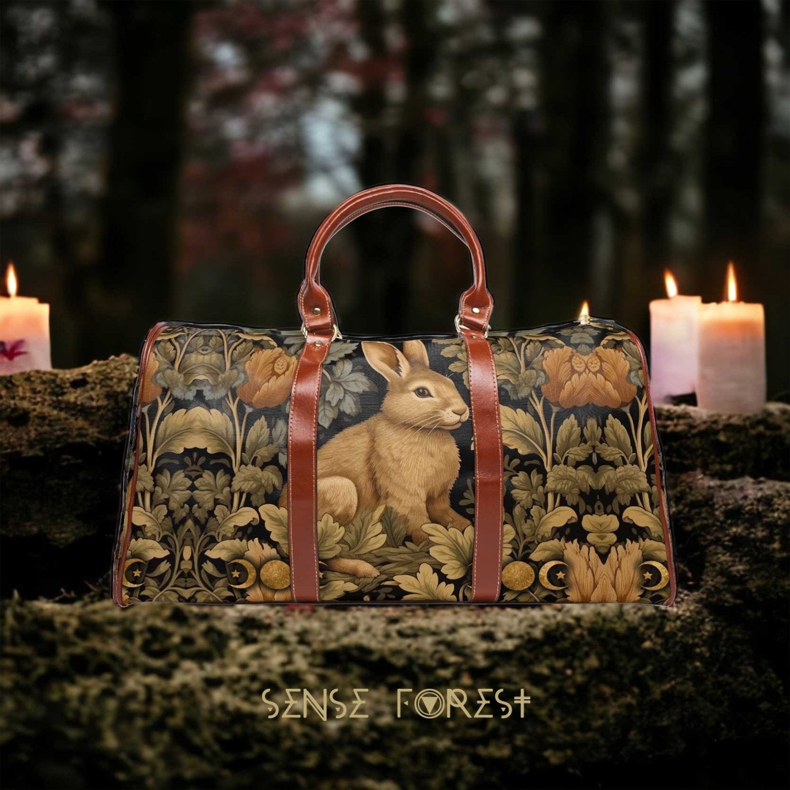 Maximalist Witchy Retro Floral rabbit Waterproof Travel Bag | Sense Forest - sense forest