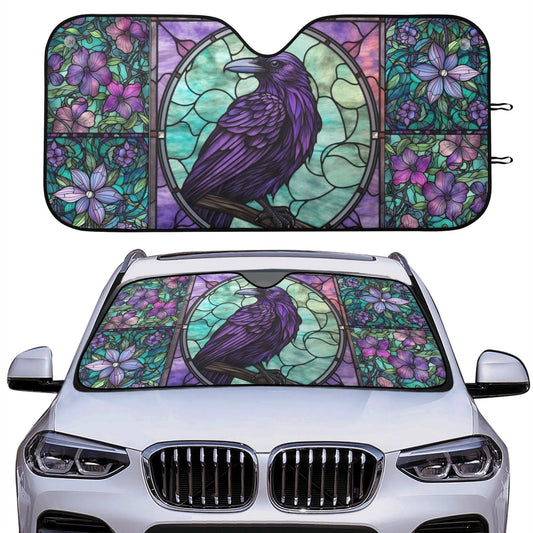Mediaval Goth Stained Glass Crow Car windshield Sun Shade - sense forest