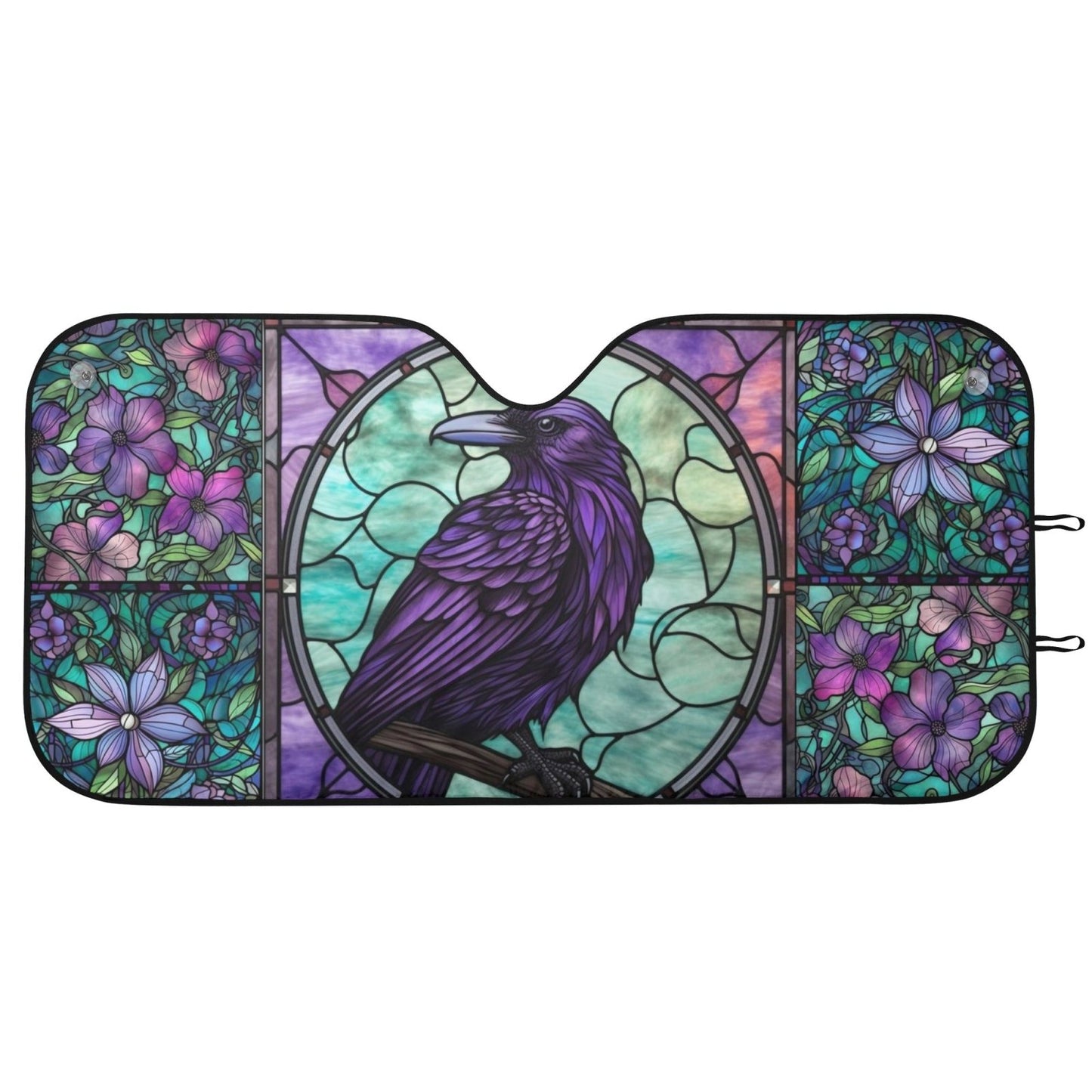 Mediaval Goth Stained Glass Crow Car windshield Sun Shade - sense forest