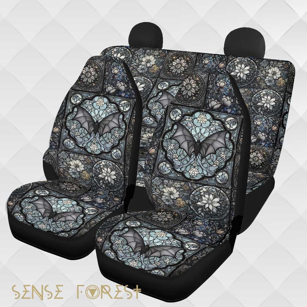 Medieval Goth Stained glass Bat Car Seat Cover Set - sense forest