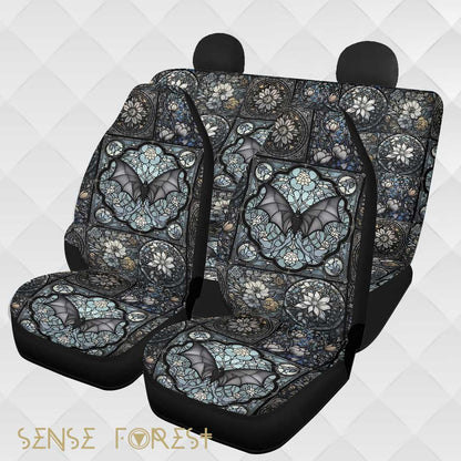 Medieval Goth Stained glass Bat Car Seat Cover Set - sense forest