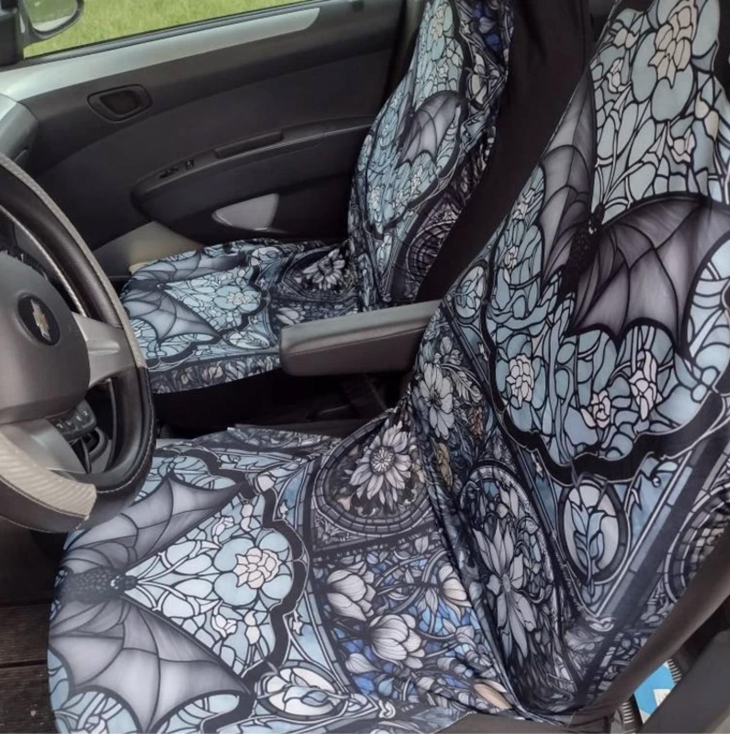 Medieval Goth Stained glass Bat Car Seat Cover Set - sense forest