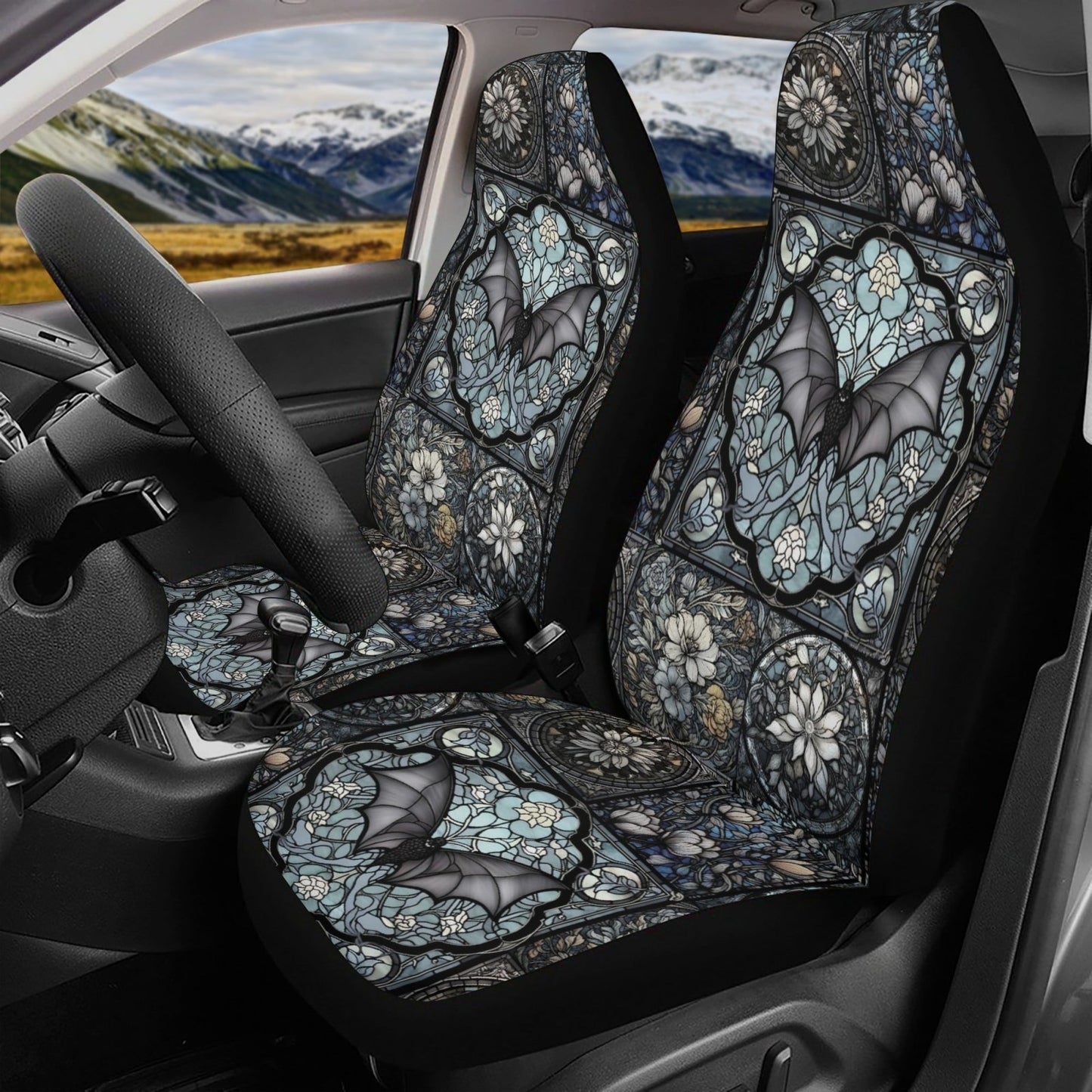 Medieval Goth Stained glass Bat Car Seat Cover Set - sense forest