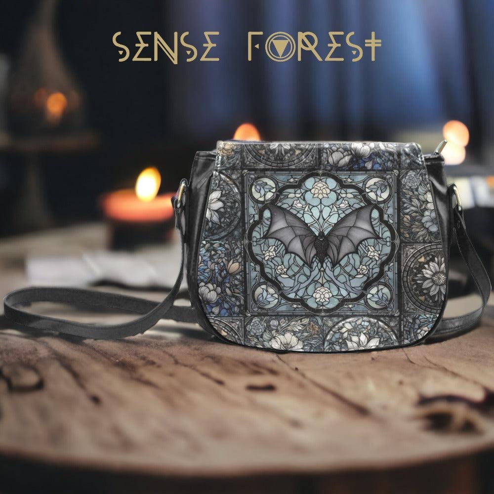 Medieval Goth Stained Glass Bat Saddle Bag | Sense Forest - sense forest