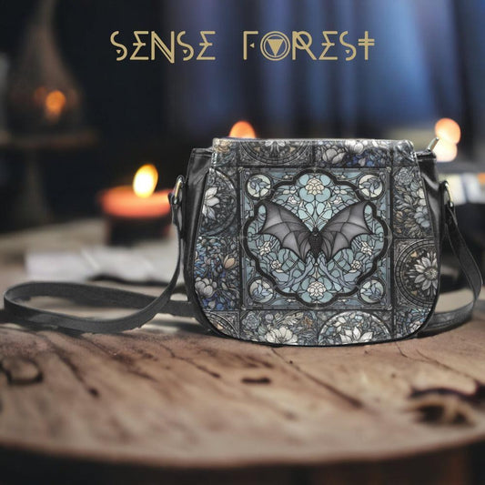 Medieval Goth Stained Glass Bat Saddle Bag | Sense Forest - sense forest