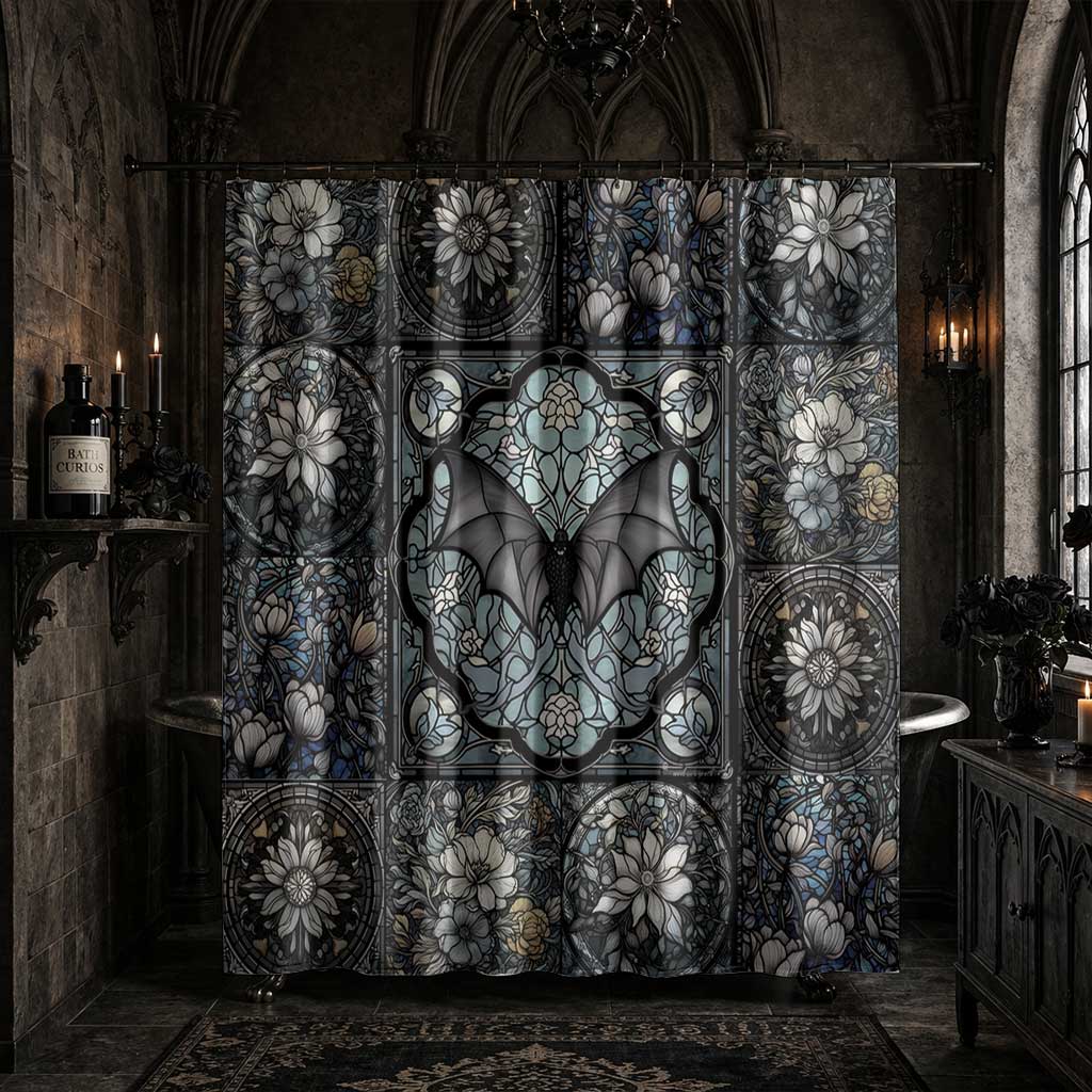 Medieval Goth Stained Glass Bat Shower Curtain | Sense Forest - sense forest