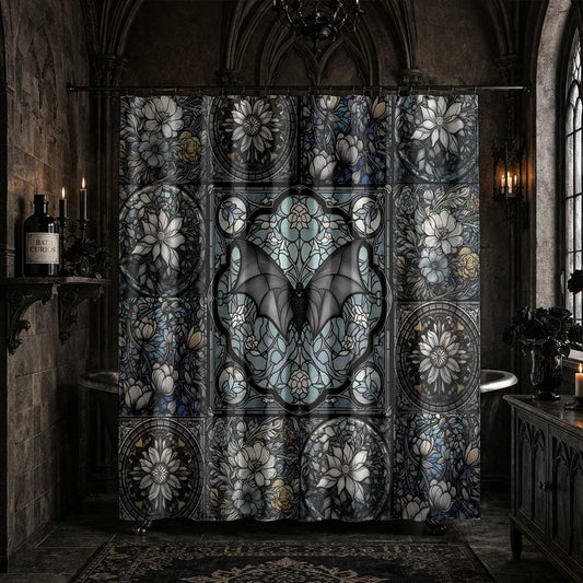 Medieval Goth Stained Glass Bat Shower Curtain | Sense Forest - sense forest