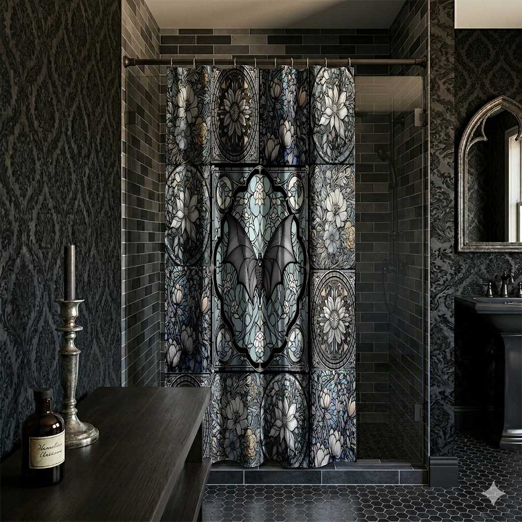 Medieval Goth Stained Glass Bat Shower Curtain | Sense Forest - sense forest