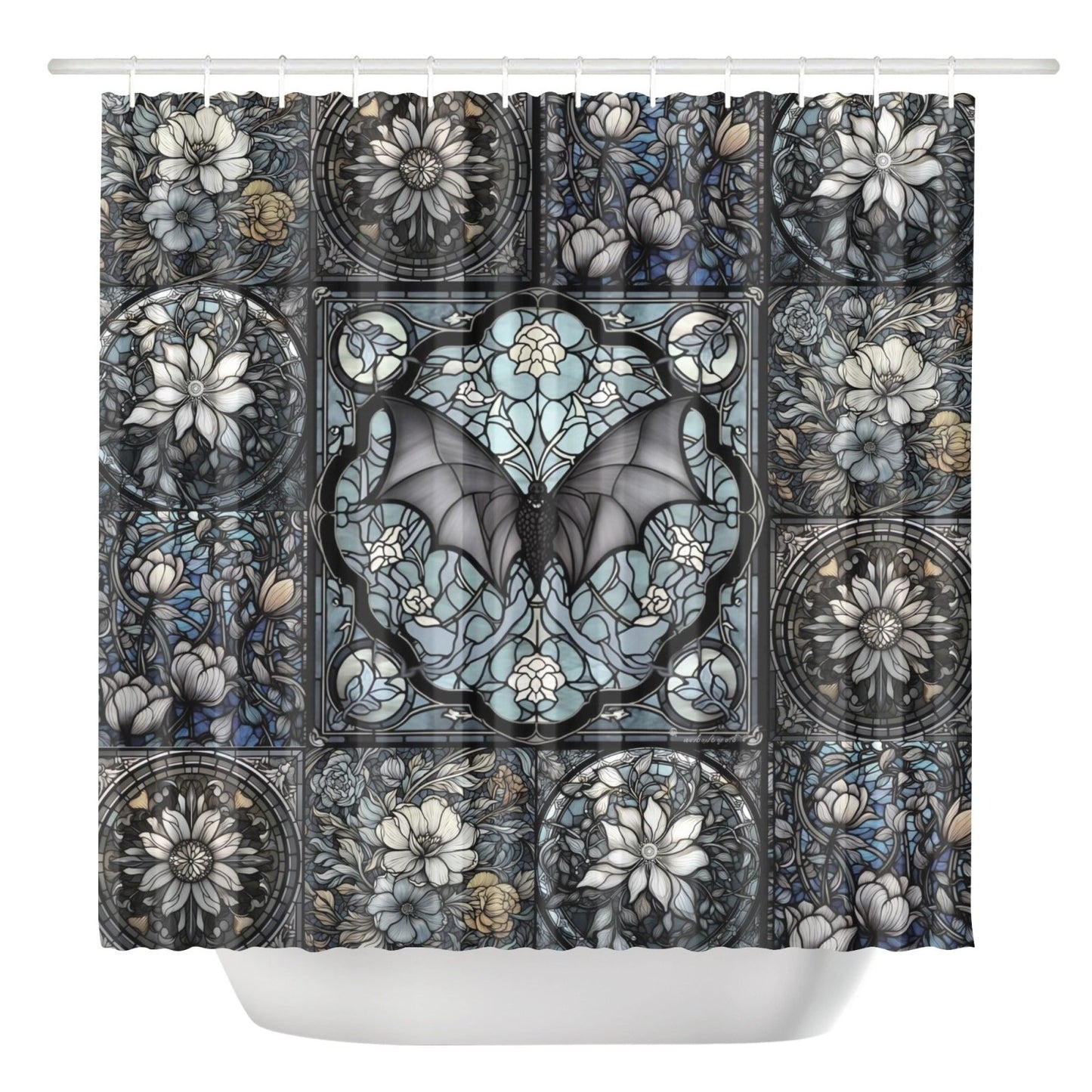 Medieval Goth Stained Glass Bat Shower Curtain | Sense Forest - sense forest