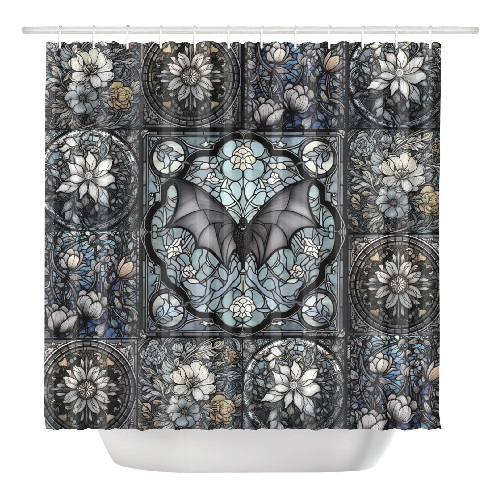 Medieval Goth Stained Glass Bat Shower Curtain | Sense Forest - sense forest