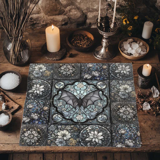 Medieval Goth Stained Glass Bat Tarot Altar Cloth | Sense Forest - sense forest