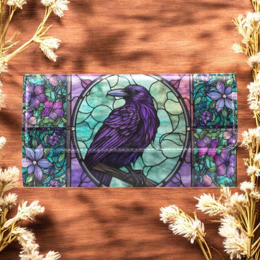 Medieval Goth Stained Glass Crow Trifold Wallet | Sense Forest - sense forest