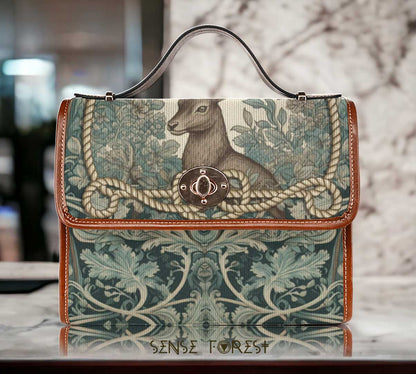 Mint forest deer canvas satchel bag - sense forest
