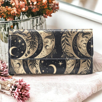 Moon phase Botanical Trifold Wallet - sense forest