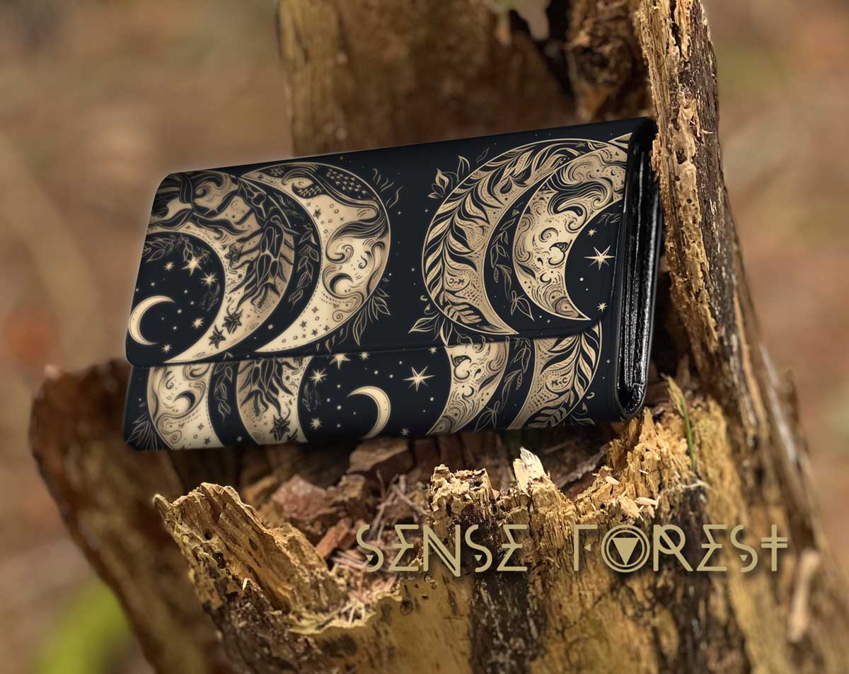 Moon phase Botanical Trifold Wallet - sense forest