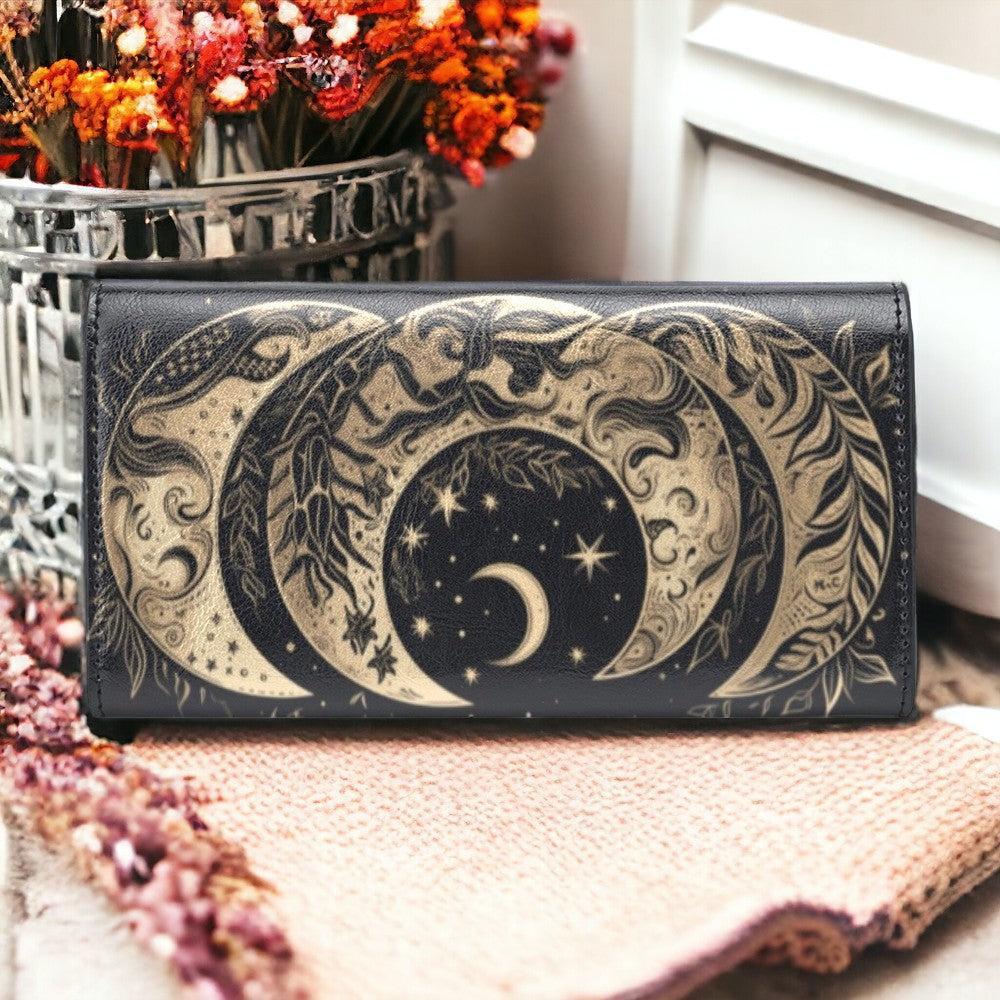 Moon phase Botanical Trifold Wallet - sense forest