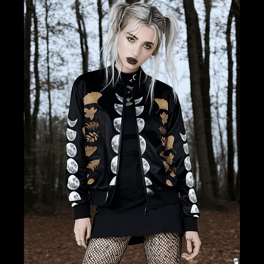 Moon Phase Fall magic Women Bomber Jacket - sense forest