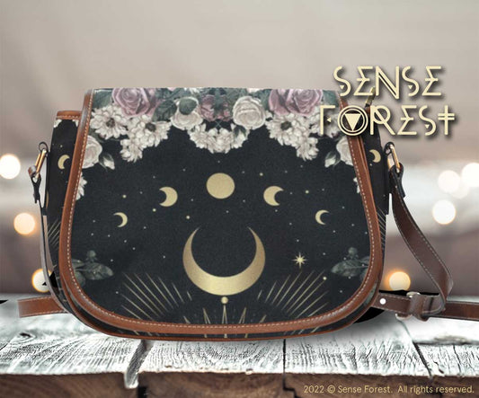 Moon phase pale rose canvas saddle Saddle Bag | Sense Forest - sense forest