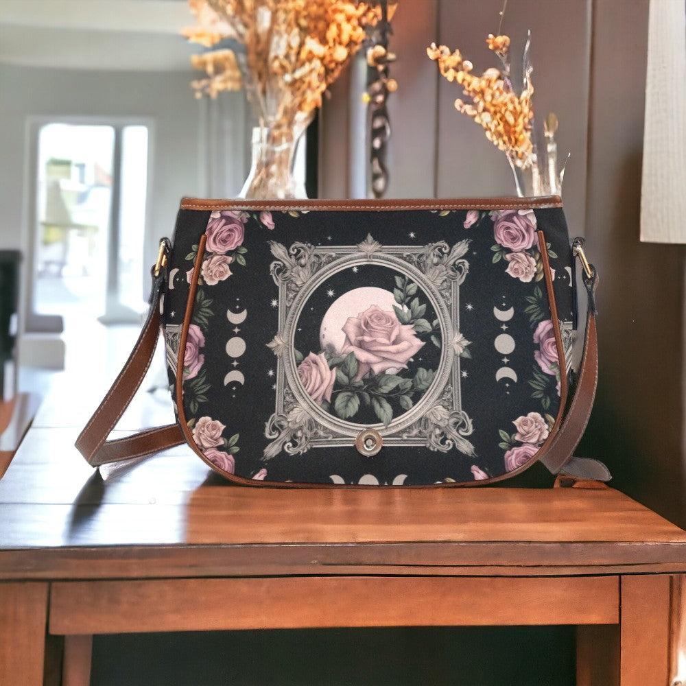 Moon Rose Witchy Canvas Saddle Bag | Sense Forest - sense forest