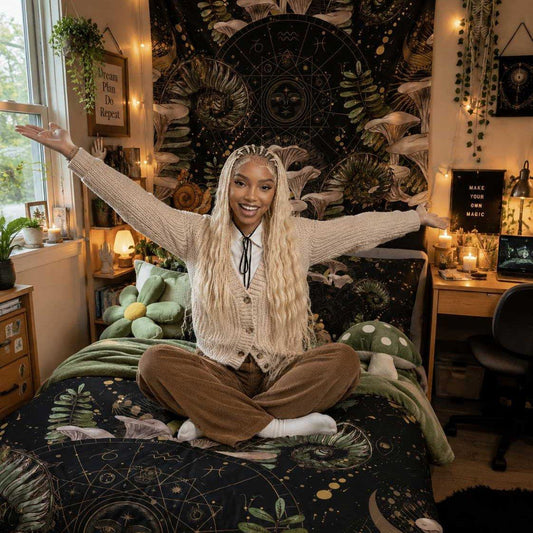 Mushroom Astrology Zodiac sign Witchy Wall Tapestries - sense forest