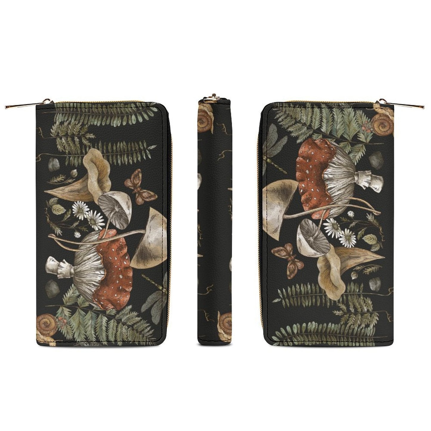 Mushroom Fern Snail Zip Wallet - sense forest