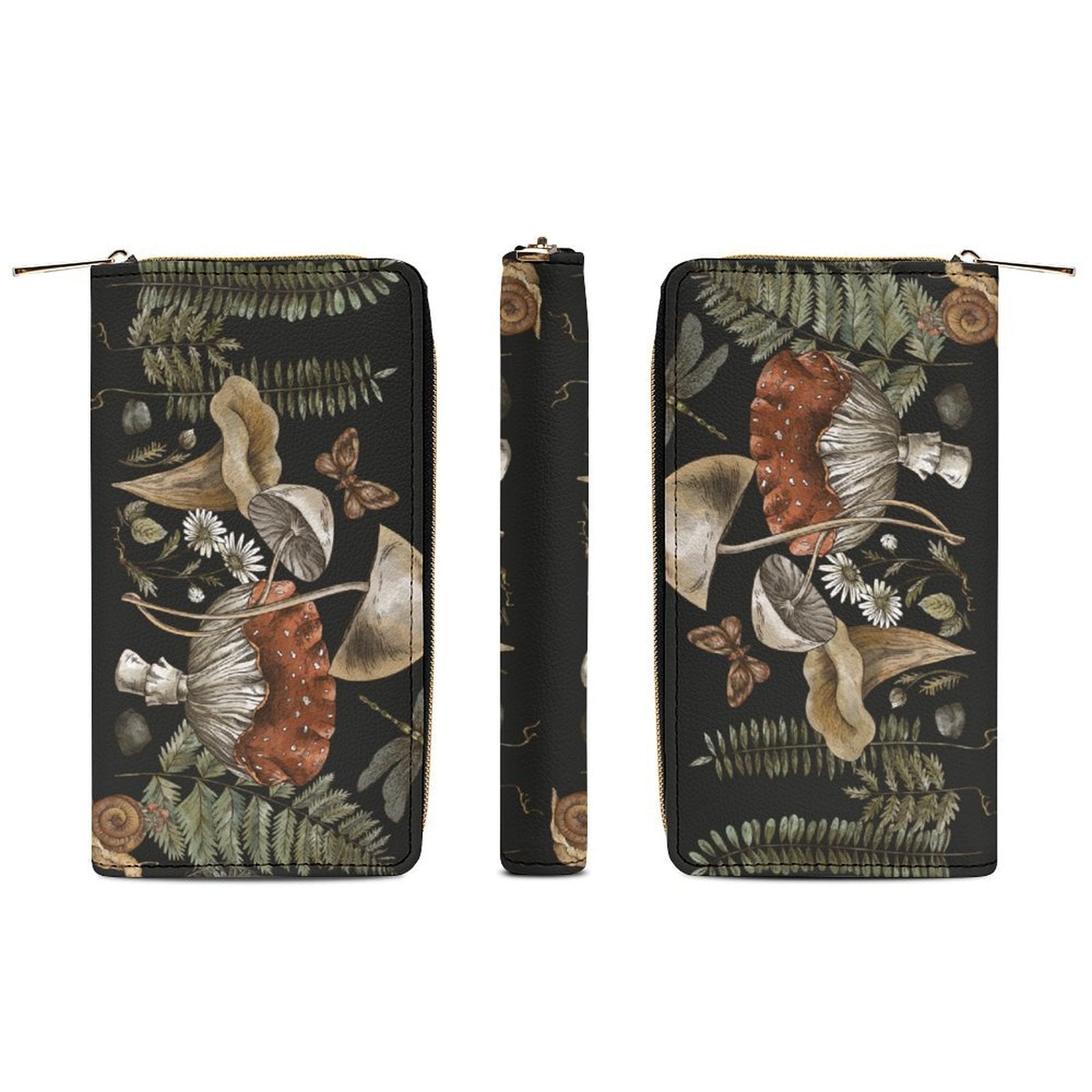 Mushroom Fern Snail Zip Wallet - sense forest
