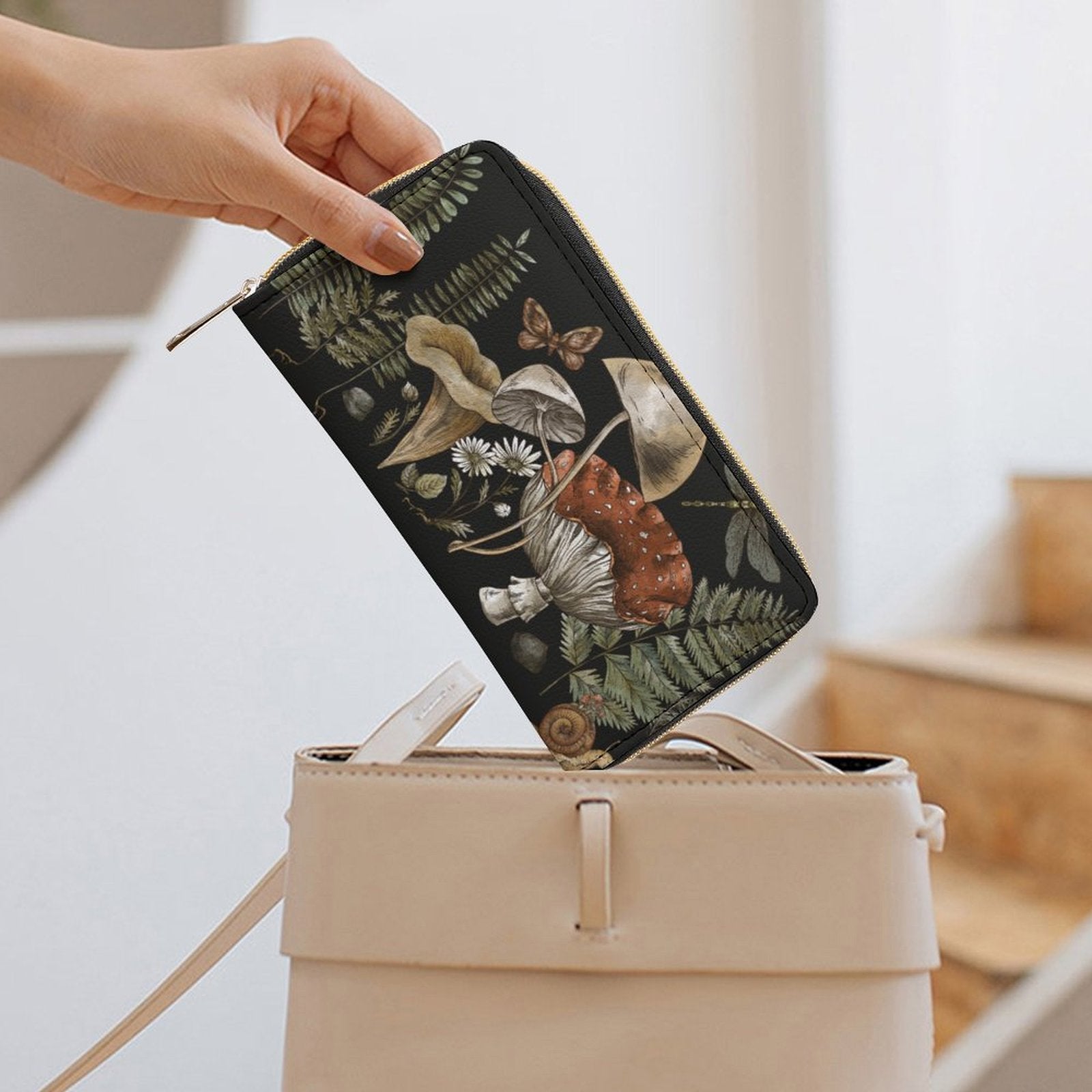 Mushroom Fern Snail Zip Wallet - sense forest
