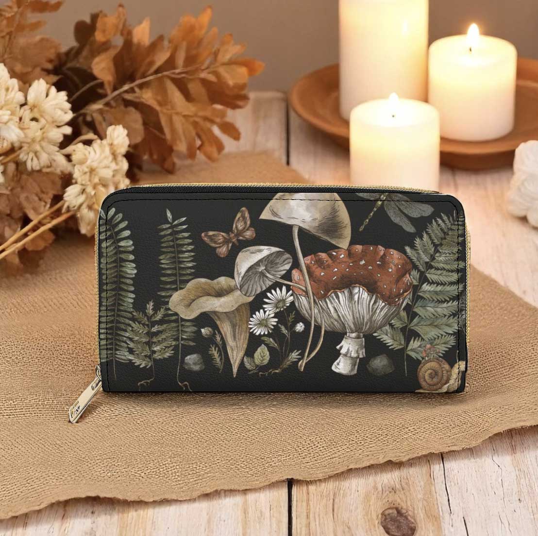 Mushroom Fern Snail Zip Wallet - sense forest