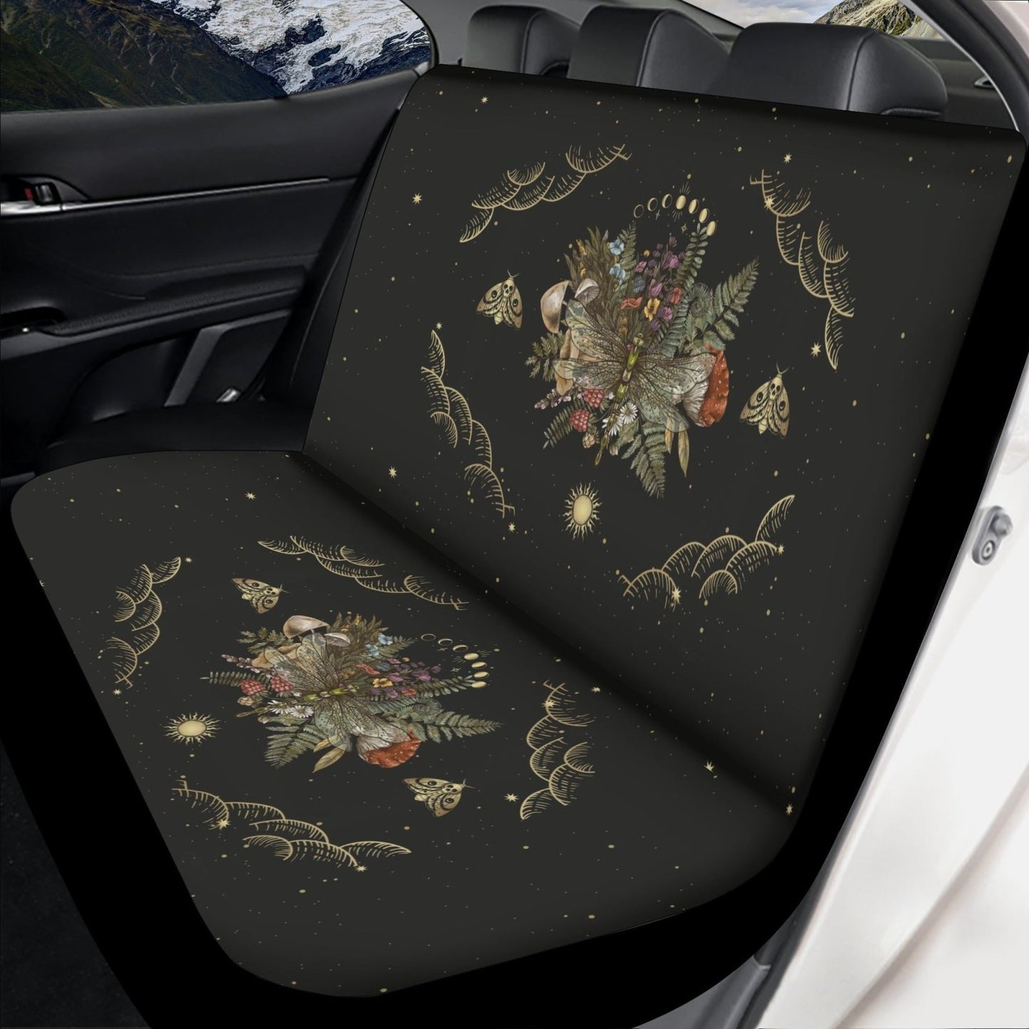 Mushroom forest moon phases dragonfly car seat cover - sense forest