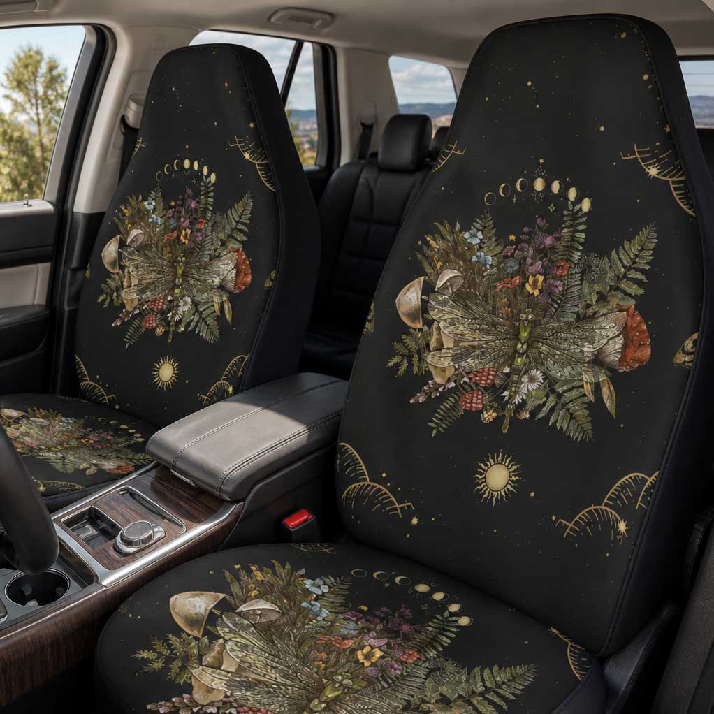 Mushroom forest moon phases dragonfly car seat cover - sense forest