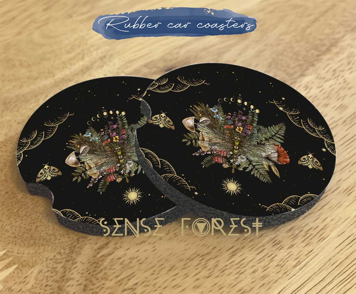 Mushroom forest moon phases dragonfly car seat cover - sense forest