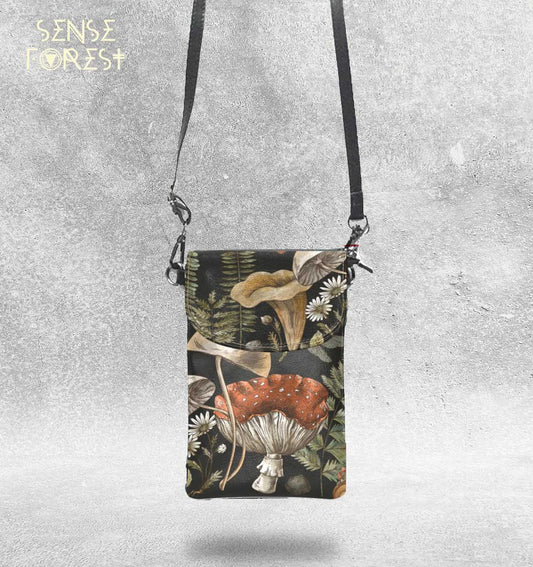 Mushroom forest Vegan leather phone purse - sense forest