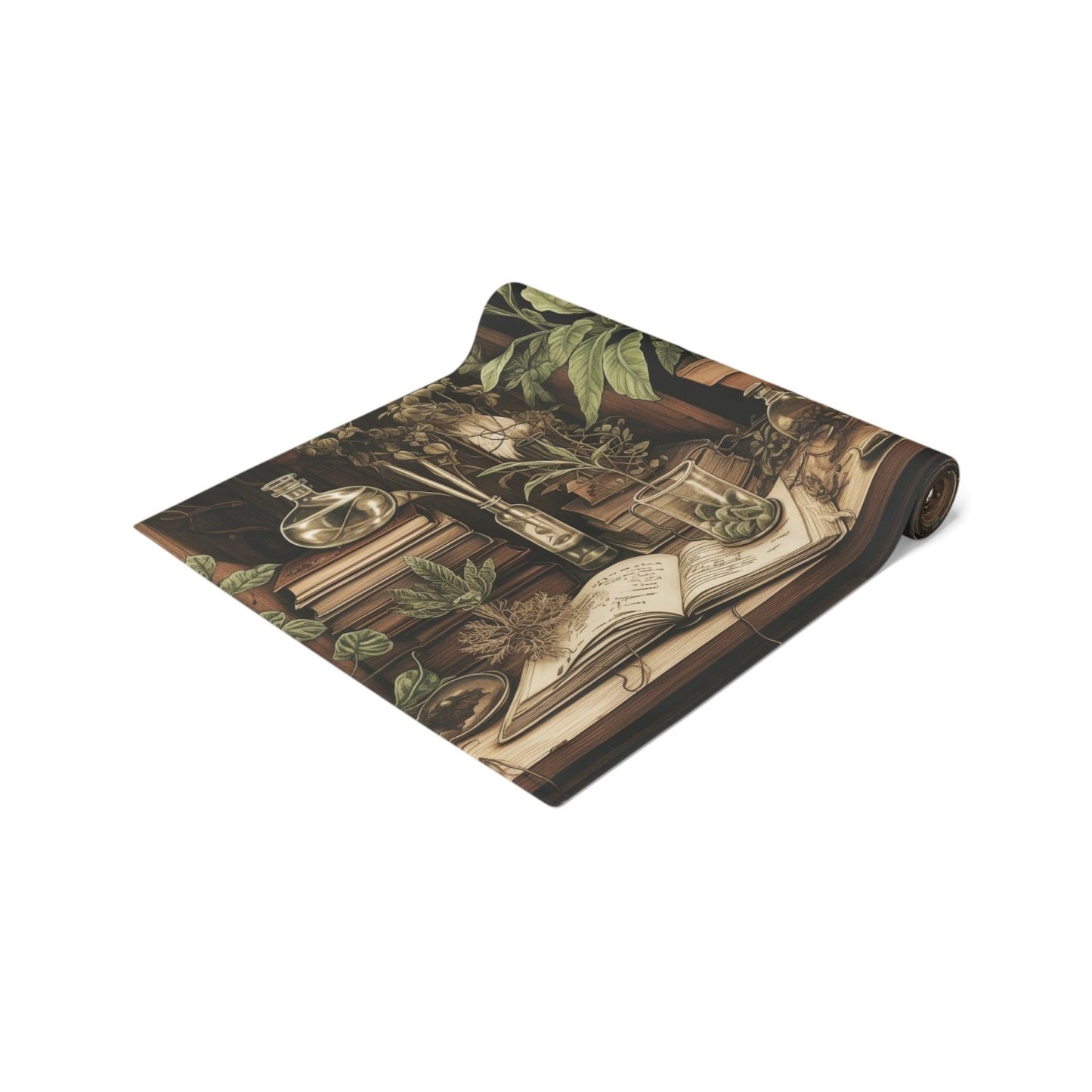 Olive Green Plant lover dinner table runner cloth, Dark academia dinning room home decor, Cottagecore Table Runner housewarming gift - sense forest