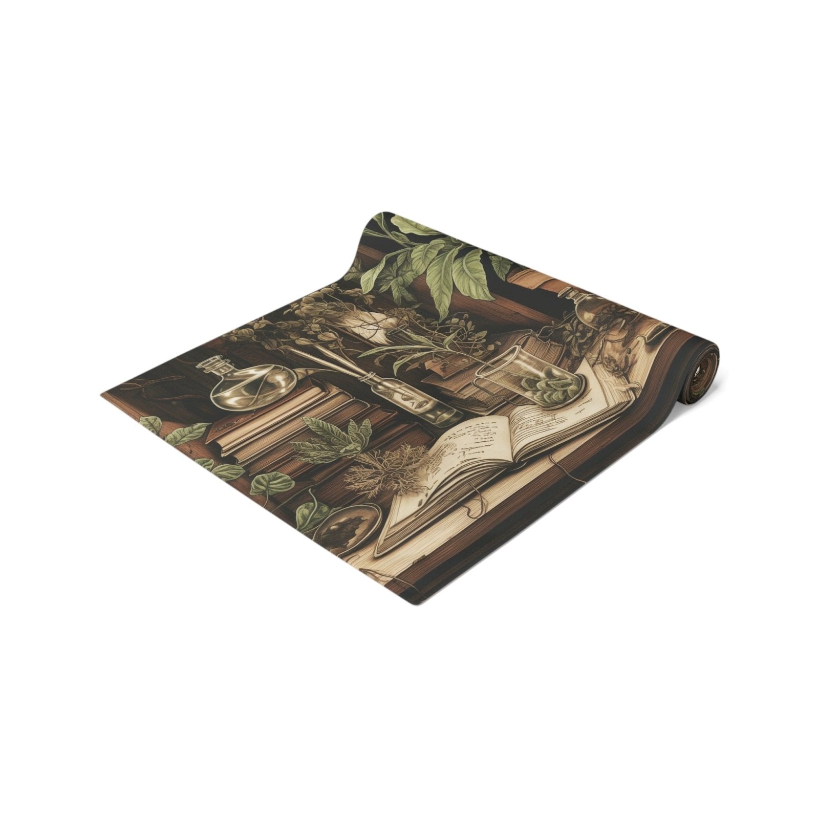 Olive Green Plant lover dinner table runner cloth, Dark academia dinning room home decor, Cottagecore Table Runner housewarming gift - sense forest